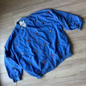Vintage Gepetto Blue Zip Up Jacket w/ Multi-Color Jewel Details - Size Large
